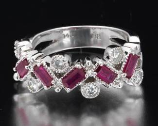 14K White Gold Diamond and Ruby Ring