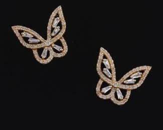 Ladies Pair of TwoTine Gold and Diamond Butterfly Earrings 