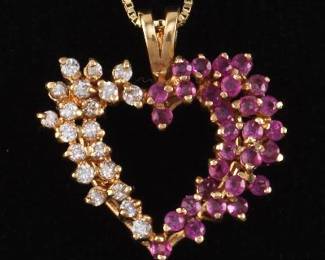 14K Yellow Gold Ruby and Diamond Pendant On a Gold Chain