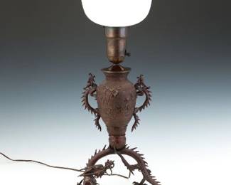 Japanese Bronze Dragon Lamp 
