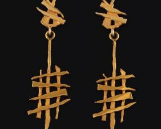 Ladies Pair of Gold Abstract Dangle Earrings 