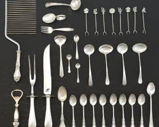 Assembly Group of Sterling Silver Tableware Utensils, by Different Makers 