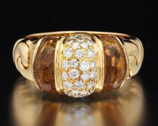 BVLGARI 18K Gold, Citrine and Diamond Ring 