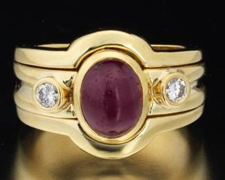 Ladies Bvlgari Style Gold, Ruby and Diamond Ring 