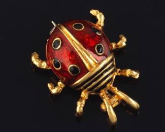 Ladies Gold and Enamel Ladybug Brooch 