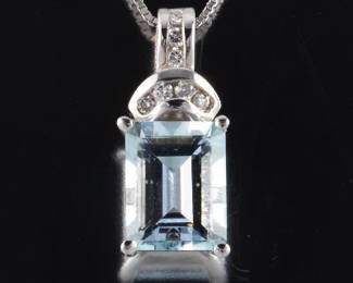 Ladies Gold, Aquamarine and Diamond Pendant on Chain 