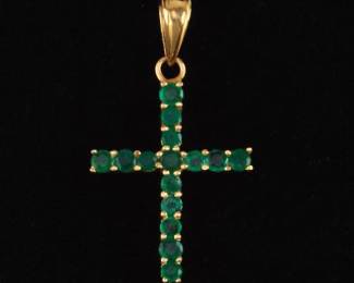 Ladies Gold and Emerald Cross Pendant 