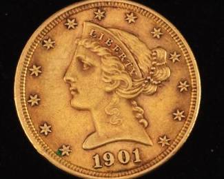 1901 $5 Liberty Head Gold Coin Series Minted 1839  1908