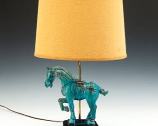 Chinese Style Turquoise Glazed Ceramic Horse Lamp 