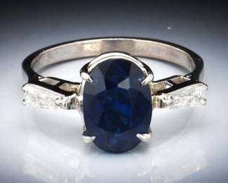 GIA Certified Sapphire Platinum and Diamond Ring