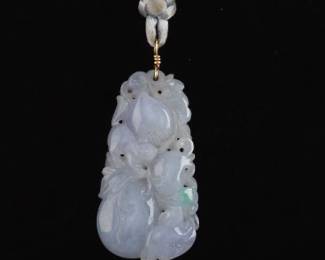 Ladies Gold, Chinese Carved Natural Lavender Jadeite Jade Pendant on Silk Cord 