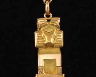 French Art Deco Ram Sculpture Pendant on Italian Gold Chain 