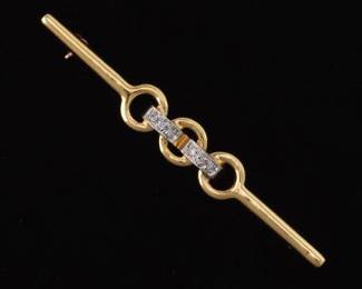 14K Yellow Gold and Diamond Brooch