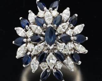 14K White Gold Sapphire and Diamond Fashion Ring 