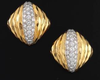 Ladies 18K TwoTone Gold and Diamond Dome Earrings 