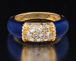 Van Cleef  Arpels Vintage Gold, Lapis Lazuli and Diamond Philippine Ring, French Hallmarks of Pery et Fils