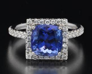 18K White Gold Tanzanite and Diamond Ring