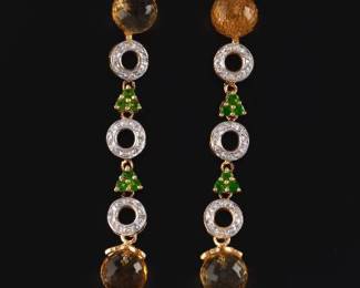 Ladies Pair of Gold, Citrine, Tsavorite and Diamond Earrings 