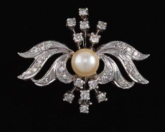 14K White Gold 1960s Edwardian Style Brooch