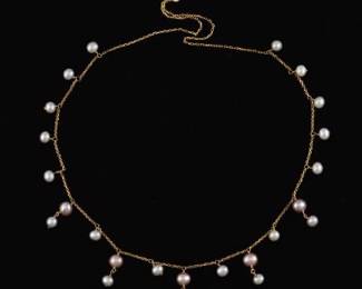 14K Yellow Gold and Pearl Necklace