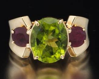 14K Yellow Gold Peridot and RubyRing