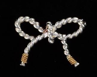 Tiffany  Co. 18K and Sterling Bow Pin