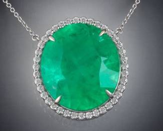 18K White Gold GIA Certified Emerald Diamond Pendant