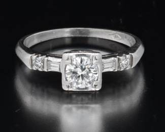 Mid Century Modern Platinum and Diamond Ring 