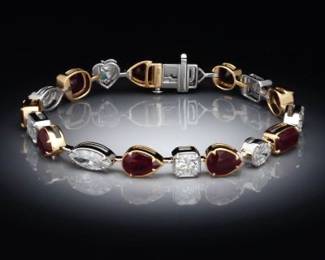 Impressive TwoTone Gold, Ruby and Diamond Bracelet 