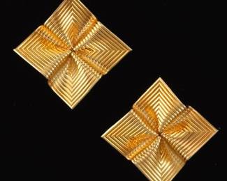 Pair of 18K Gold Abstract Earrings, Marked Tiffany  Co.