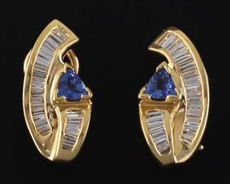 14K Yellow Gold Tanzanite and Diamond Earrings