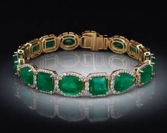 18K Yellow Gold Emerald and Diamond Bracelet