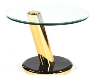 Hollywood Regency Brass, Marble, and Glass Side Table 