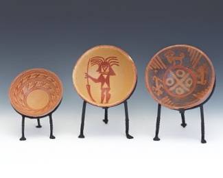 Group of PreColumbian Style Pottery Bowls ranging from 2 H x 6  to 3 H x 7 W