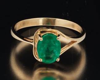 14K Yellow Gold Solitaire Emerald Ring