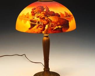 Phoenix Lamp Co. Reverse Painted Crystal Shade Lamp