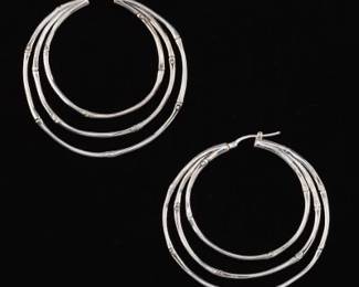John Hardy Pair of Sterling Silver Bamboo Hoops, Presentation Pouch 