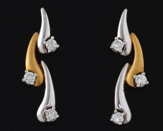 18K Tuotone Diamond Drop Earrings