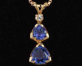 14K Diamond and Tanzanite Pendant on a Gold Chain