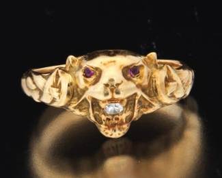 Victorian Gold, Diamond and Ruby Panther Ring 