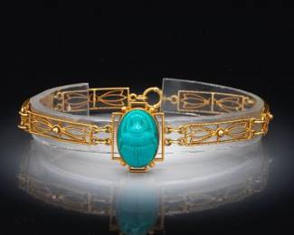 Antique Egyptian Revival Gold and Turquoise Bracelet 