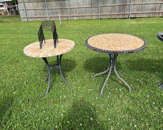 Garden round mosaic tile top outdoor bistro tables with metal base