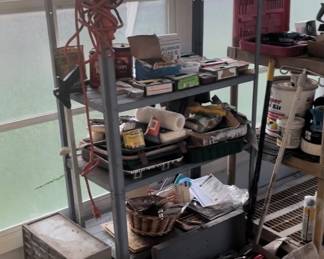 Shelves of tools and various shed items 