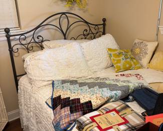 Queen Iron Headboard  assorted bedding, Chenille bedspread with pillowcases