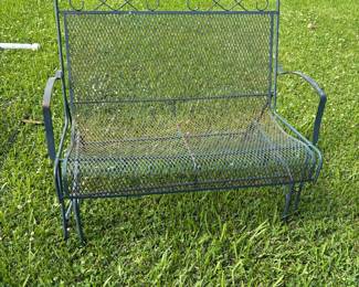 Vintage style wrought iron garden patio loveseat glider 