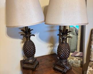 Pair of resin pineapple table lamps 