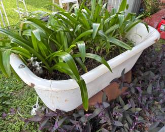 Vintage clawfoot bath tub side view with the original faucet. In great condition. 