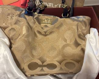 Coach Mia Op Art sateen Tote in khaki tan color 