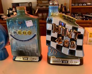 1972 Jim Beam "Mint 400" Desert Rally decanter, vintage 1968 Jim Beam "Reno Centennial" decanter