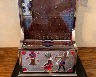 Vintage "The Target" 1-cent trade stimulator - Manufactured by O.D. Jennings in 1926, it is a cast-aluminum countertop "coin-flip" game